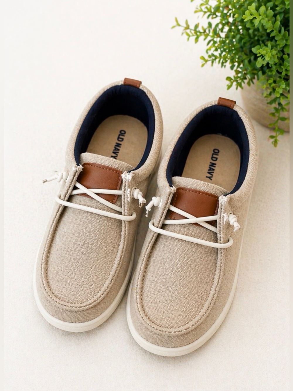 Old Navy Boys Slip-On Sneakers | Size 3Y | Neutral Beige Casual Shoes | NWT